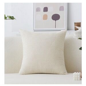 Cream Ribbed Throw Pillow